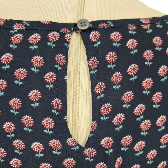 Ann Taylor LOFT Blouse Navy Blue Floral Ruffle Long Sleeve Shirt Large - Picture 4 of 7